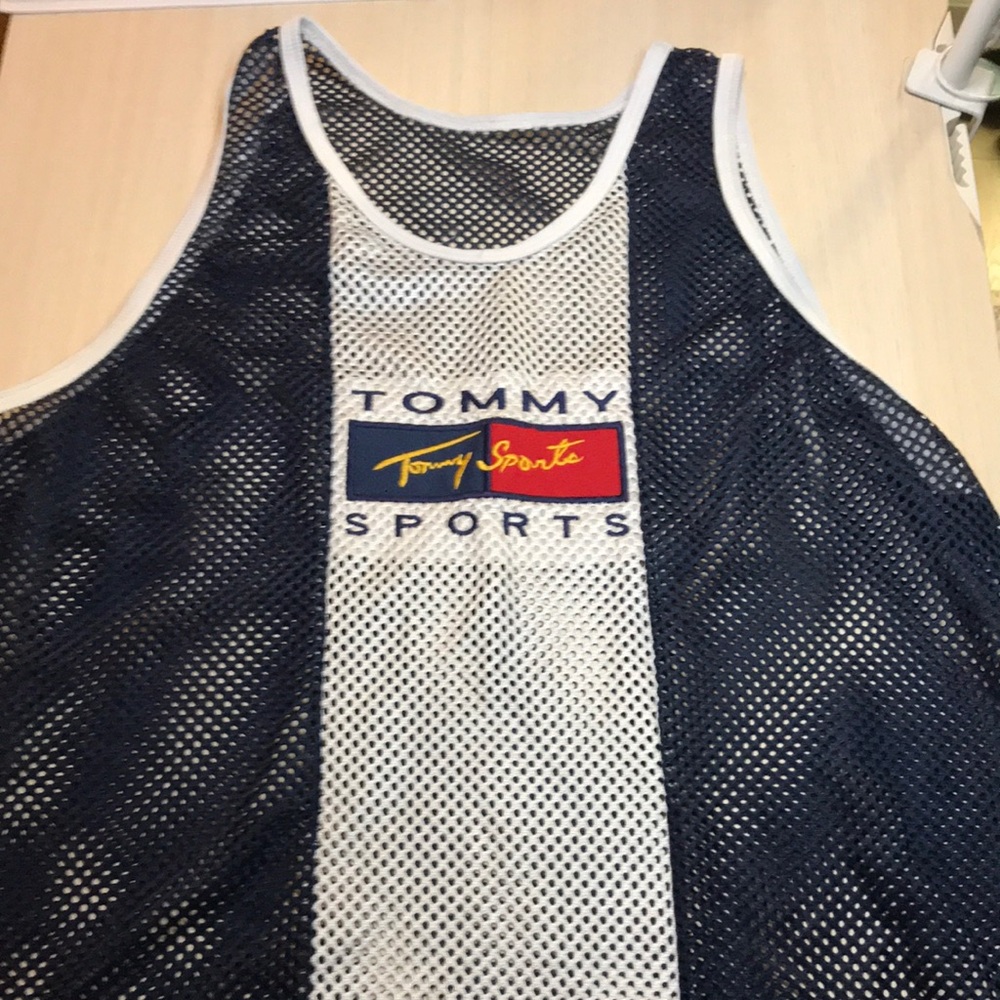 Men's Navy and White Tank Top
